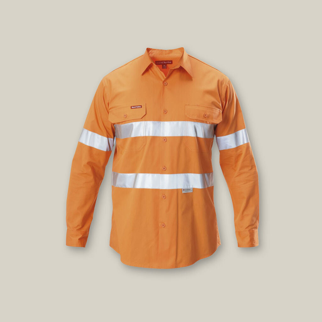 Hard Yakka Y07996 Koolgear Hi-vis Tape Vented Cotton Twill Shirt-Safety Orange
