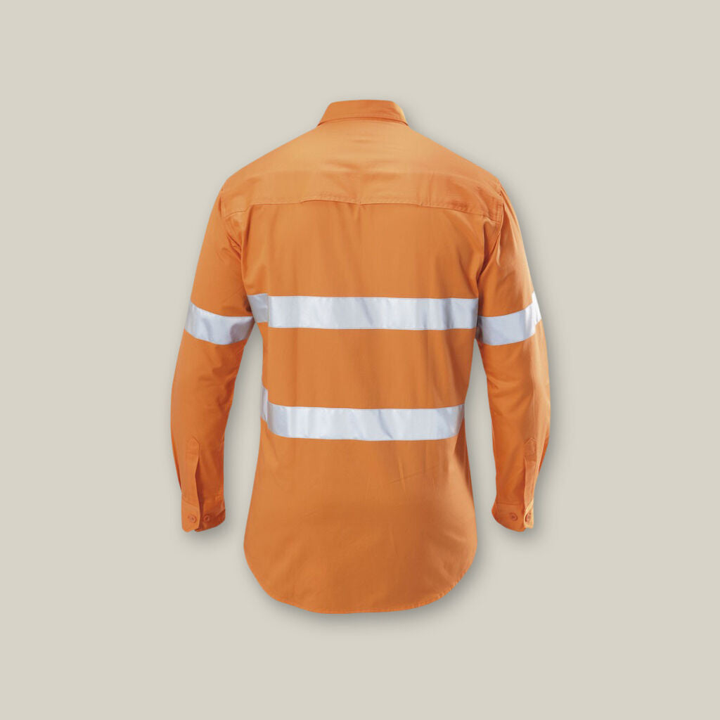 Hard Yakka Y07996 Koolgear Hi-vis Tape Vented Cotton Twill Shirt-Safety Orange