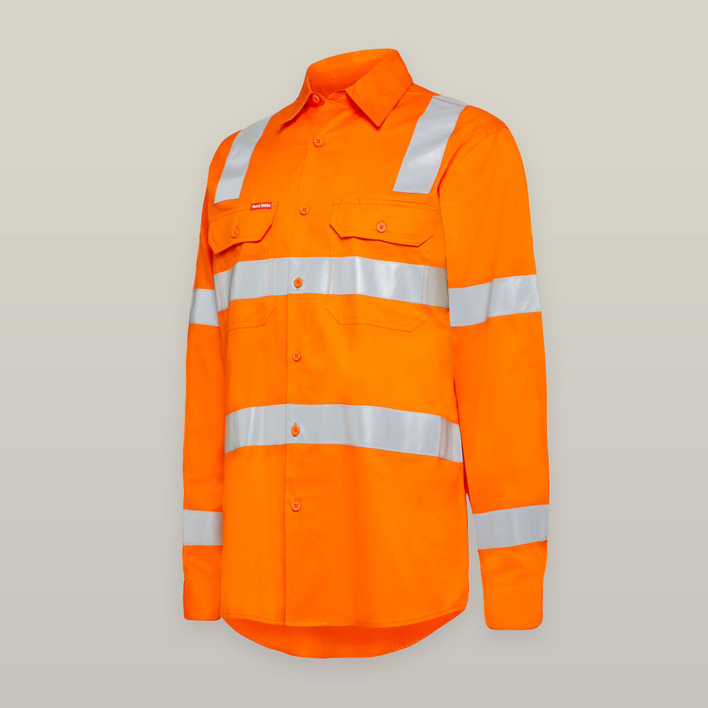 Hard Yakka Y08421 Women’s Foundations Biomotion Hi-vis Taped Long Sleeve Shirt-Orange