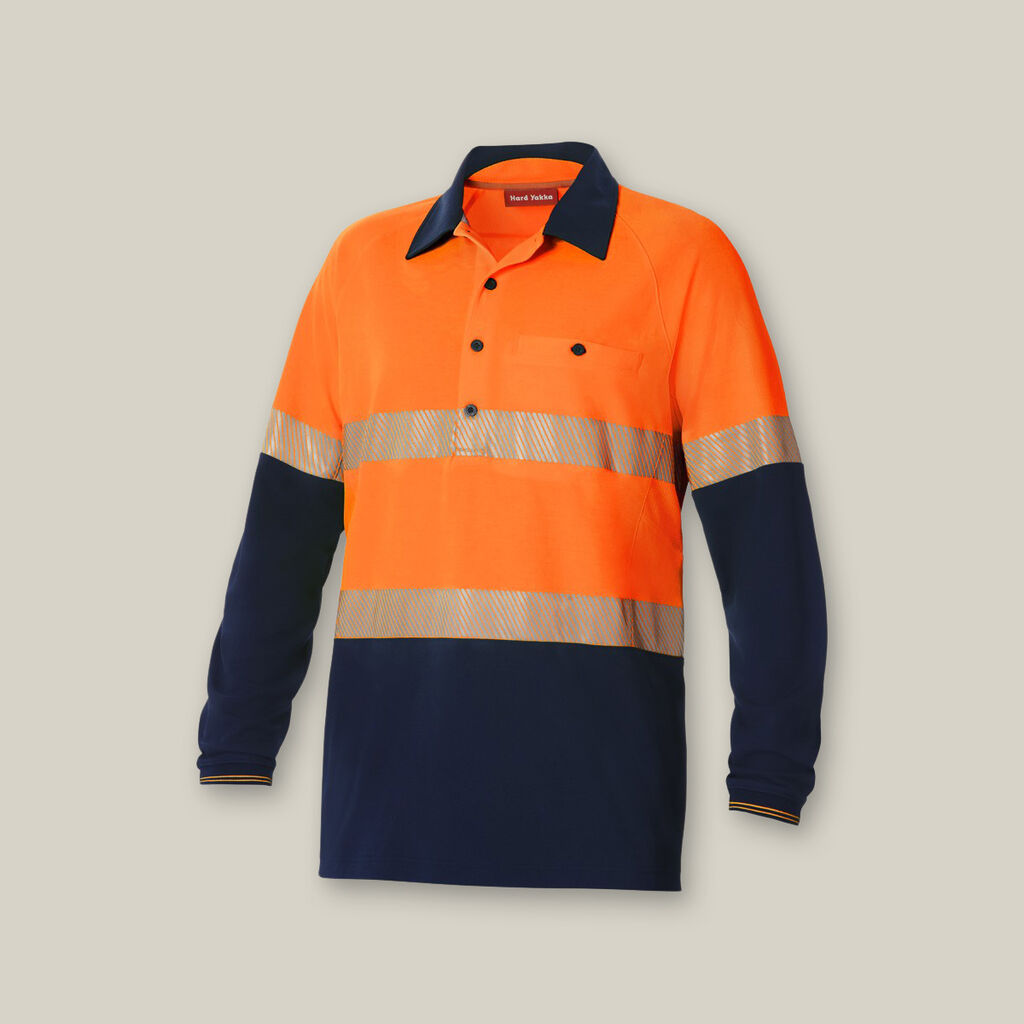 Hard Yakka Y11379 Koolgear Hi-visibility Two Tone Long Sleeve Ventilated Polo With Segmented Tape