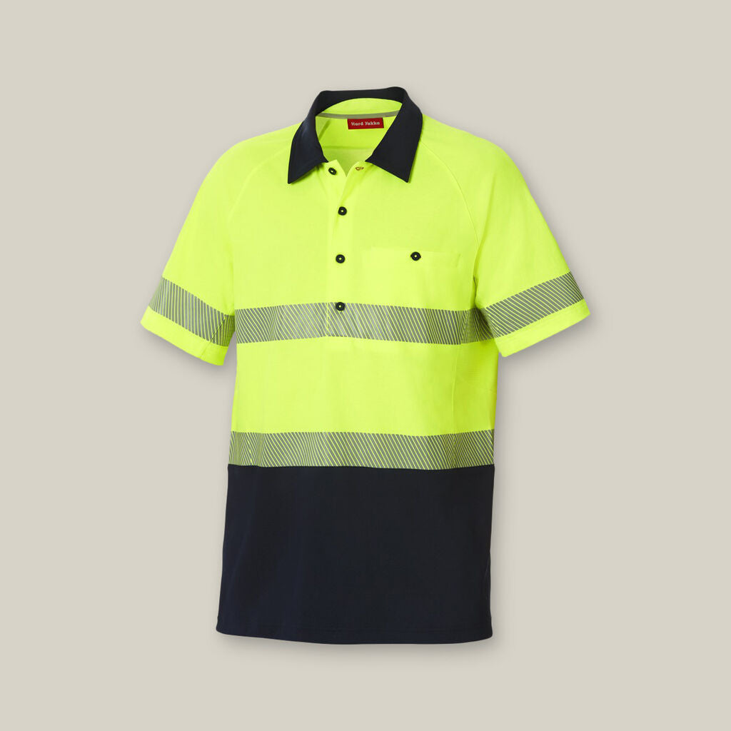 Hard Yakka Y11383 Koolgear Hi-vis 2tone SS Taped Polo-Lemon/Dark Navy