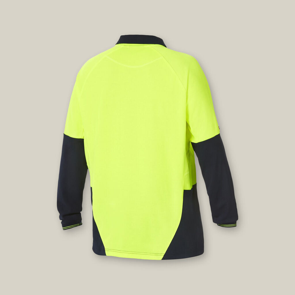 Hard Yakka Y11389 Koolgear Hi-visibility Two Tone Long Sleeve Ventilated Polo-Lemon/Dark Navy