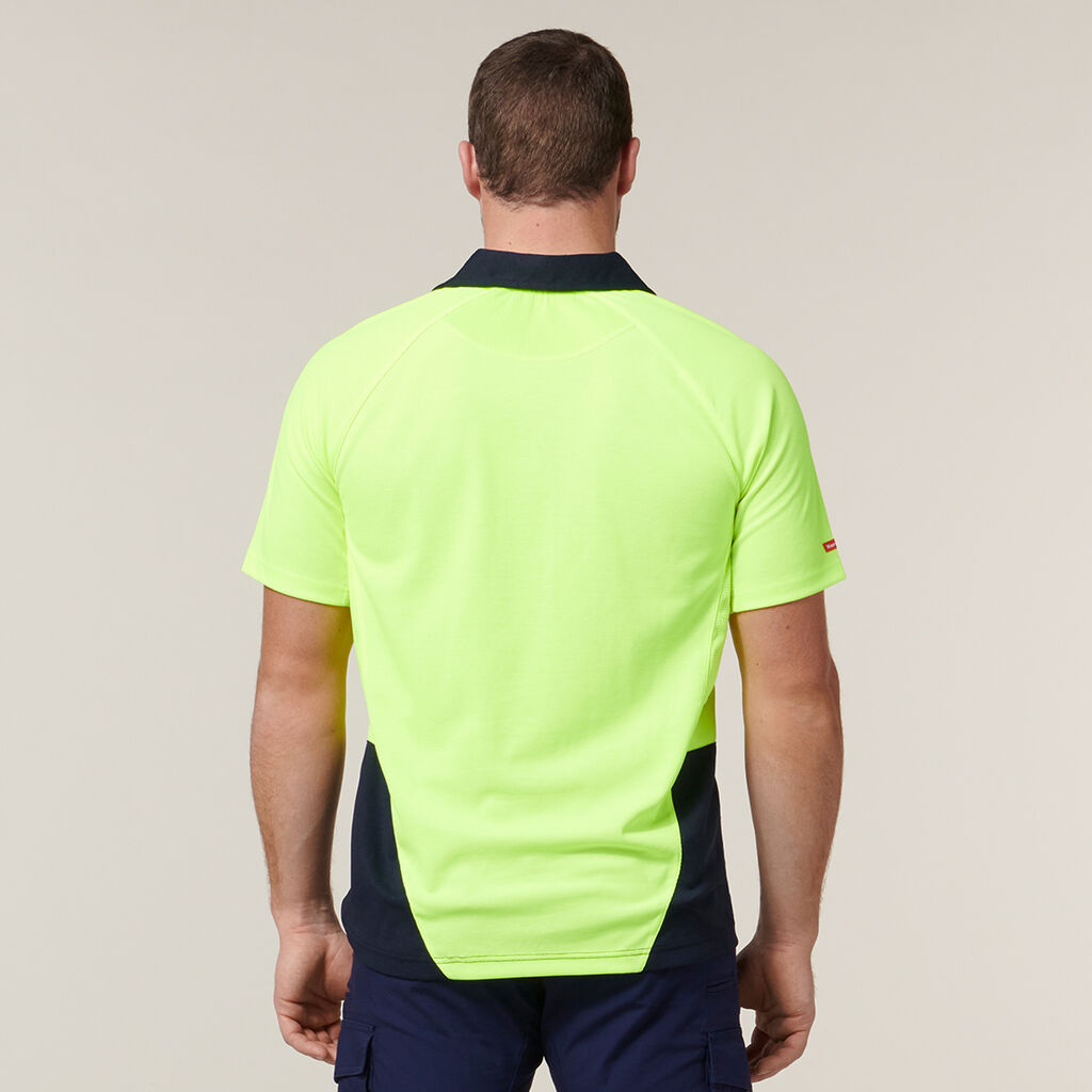 Hard Yakka Y11396 Koolgear Hi-visibility Two Tone Short Sleeve Ventilated Polo-Lemon/Dark Navy