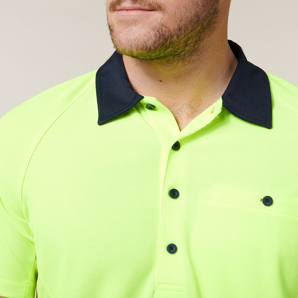 Hard Yakka Y11396 Koolgear Hi-visibility Two Tone Short Sleeve Ventilated Polo-Lemon/Dark Navy