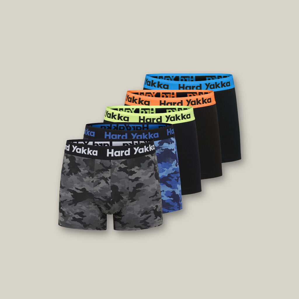 Hard Yakka Y26578 Cotton Trunk 5 Pack-Black/Camouflage