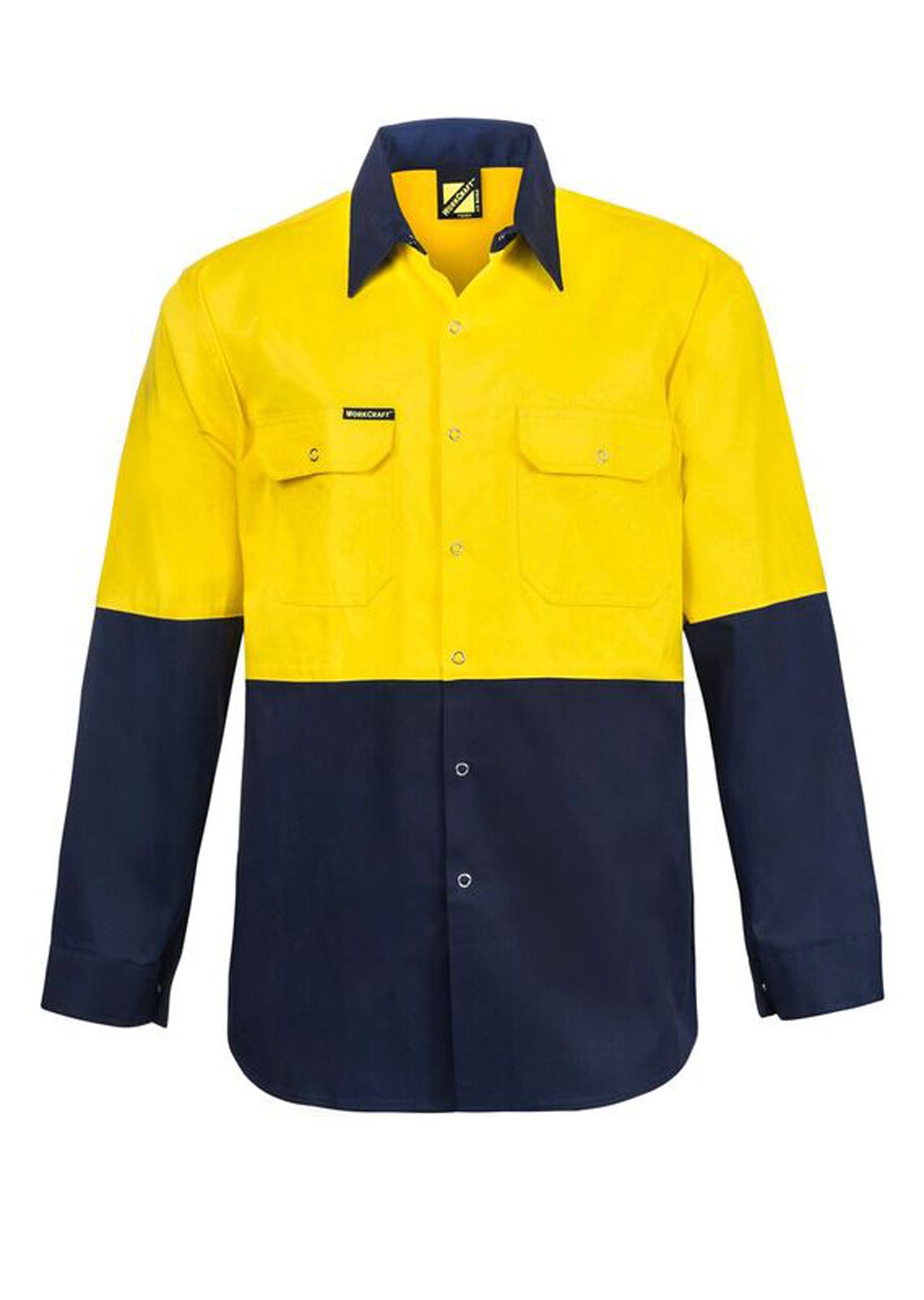 Workcraft WS3032 Hi vis Two Tone Long Sleeve Cotton Drill Shirt With Press Studs