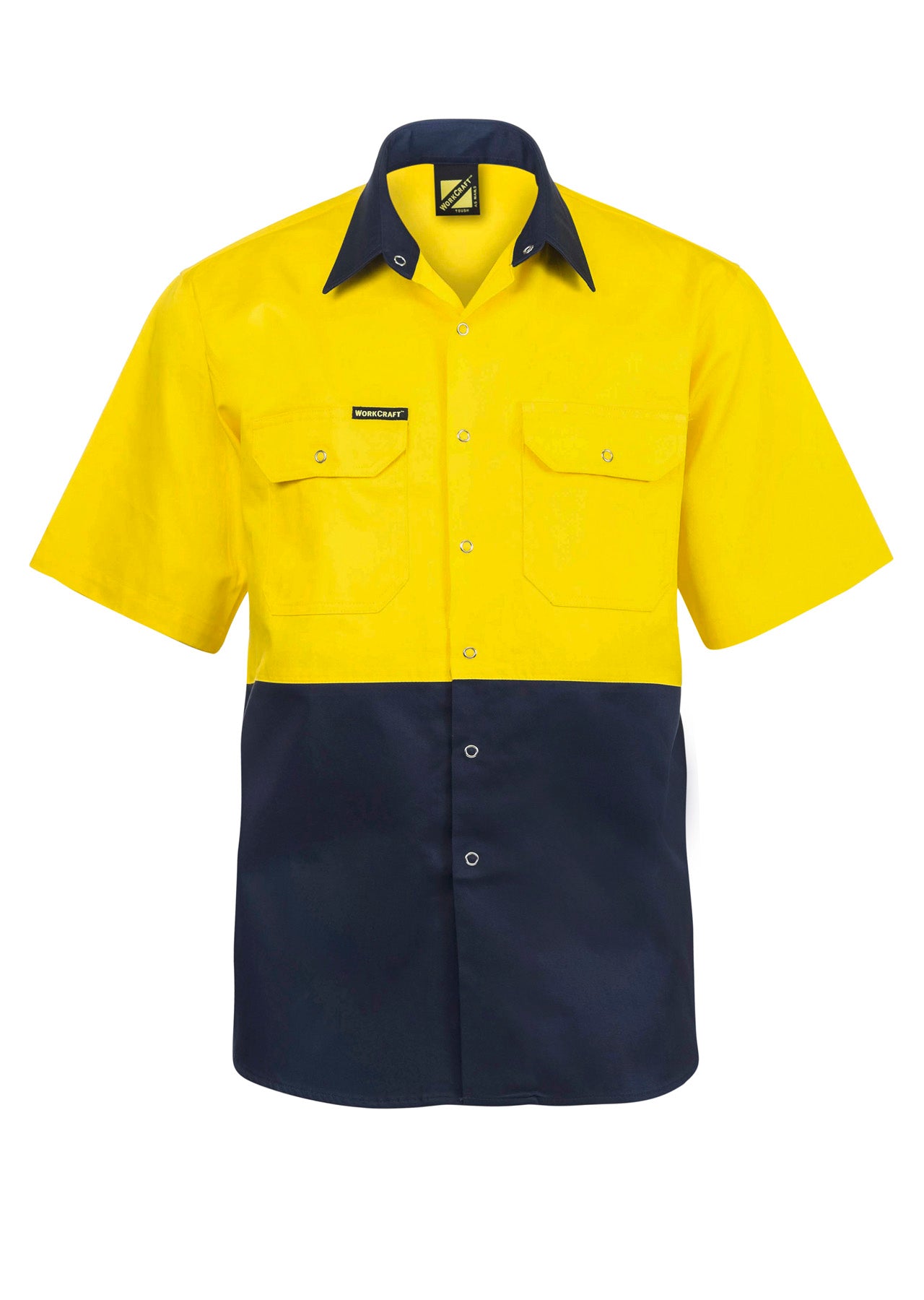 Workcraft WS3063 Hi vis Two Tone Short Sleeve Cotton Drill Shirt With Press Studs