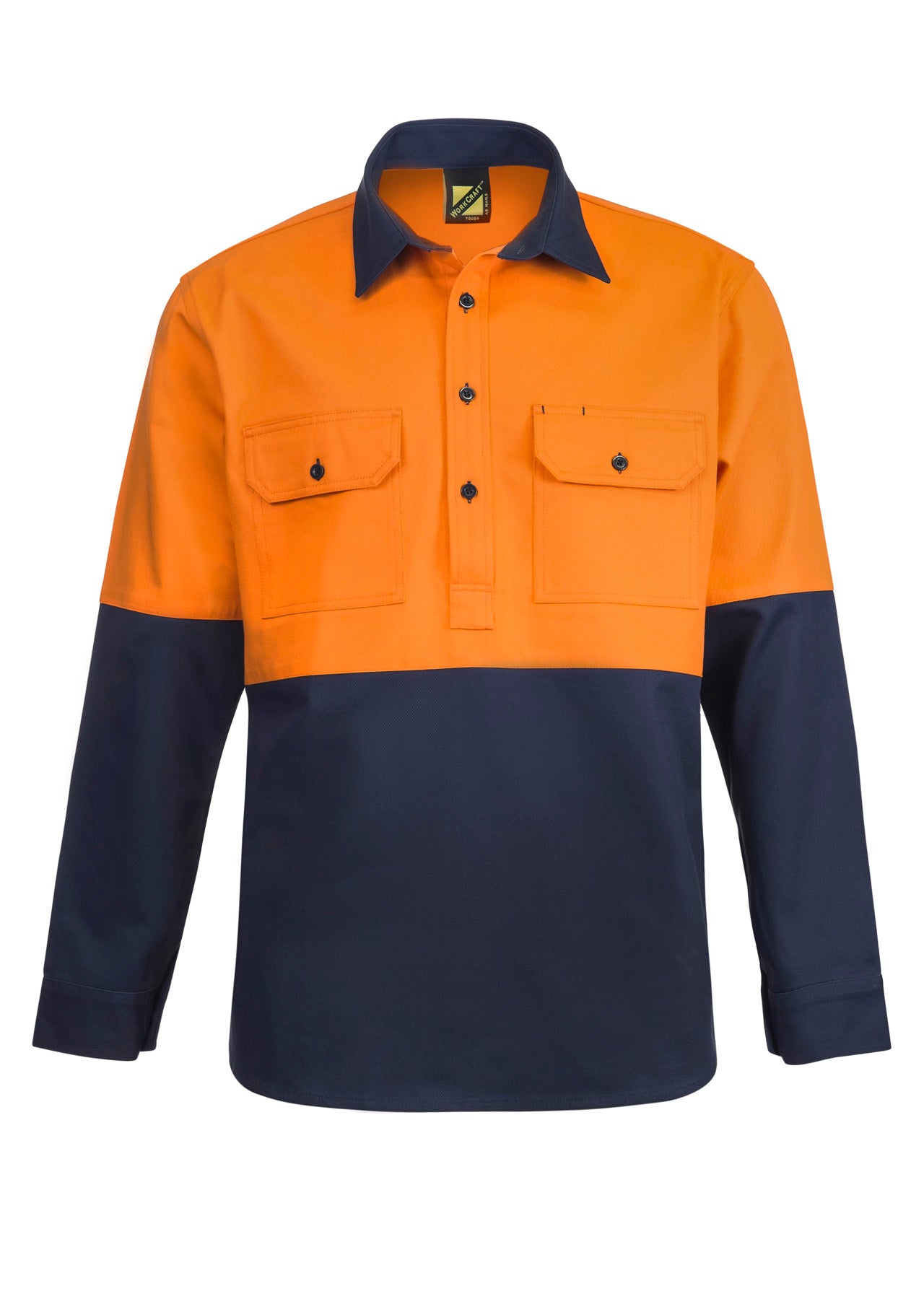 Workcraft WS4254 Heavy Duty Hybrid Hi Vis Closed Front Cotton Drill Shirt With Gusset Sleeves