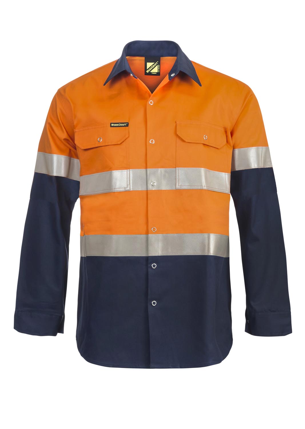 Workcraft WS3072 Hi vis Two Tone Long Sleeve Cotton Drill Shirt With Press Studs