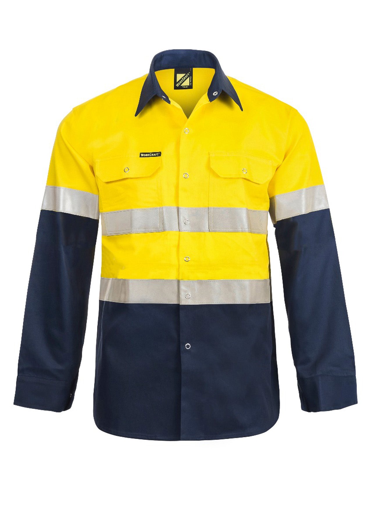 Workcraft WS3072 Hi vis Two Tone Long Sleeve Cotton Drill Shirt With Press Studs