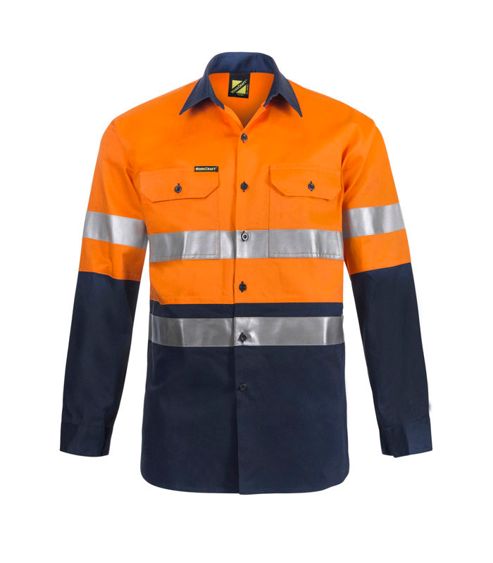 Workcraft WS3028 Hi vis Two Tone Long Sleeve Cotton Drill Shirt