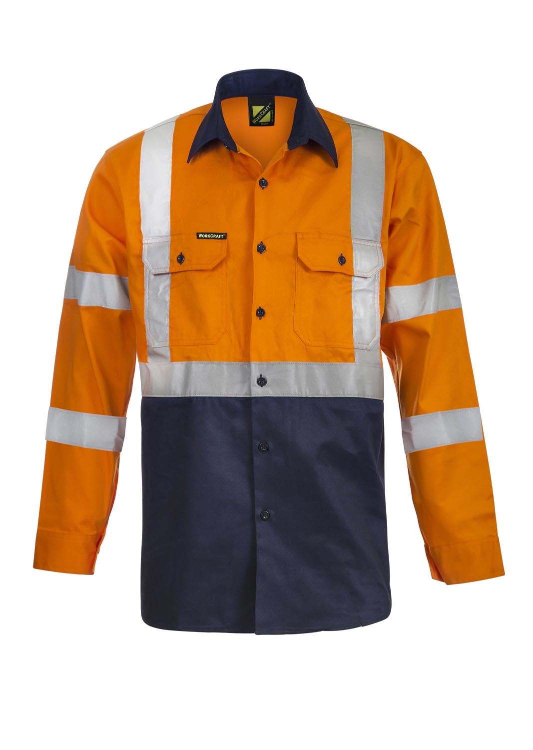 Workcraft WS6020 Hi Vis Long Sleeve Cotton Drill Reflective Shirt With X Pattern