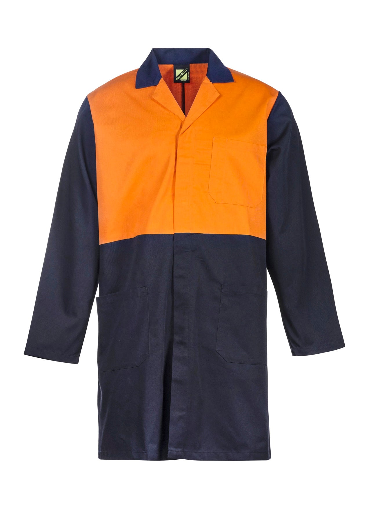 Workcraft WJ047 Hi-vis Two Tone Dustcoat With Patch Pockets- L/S