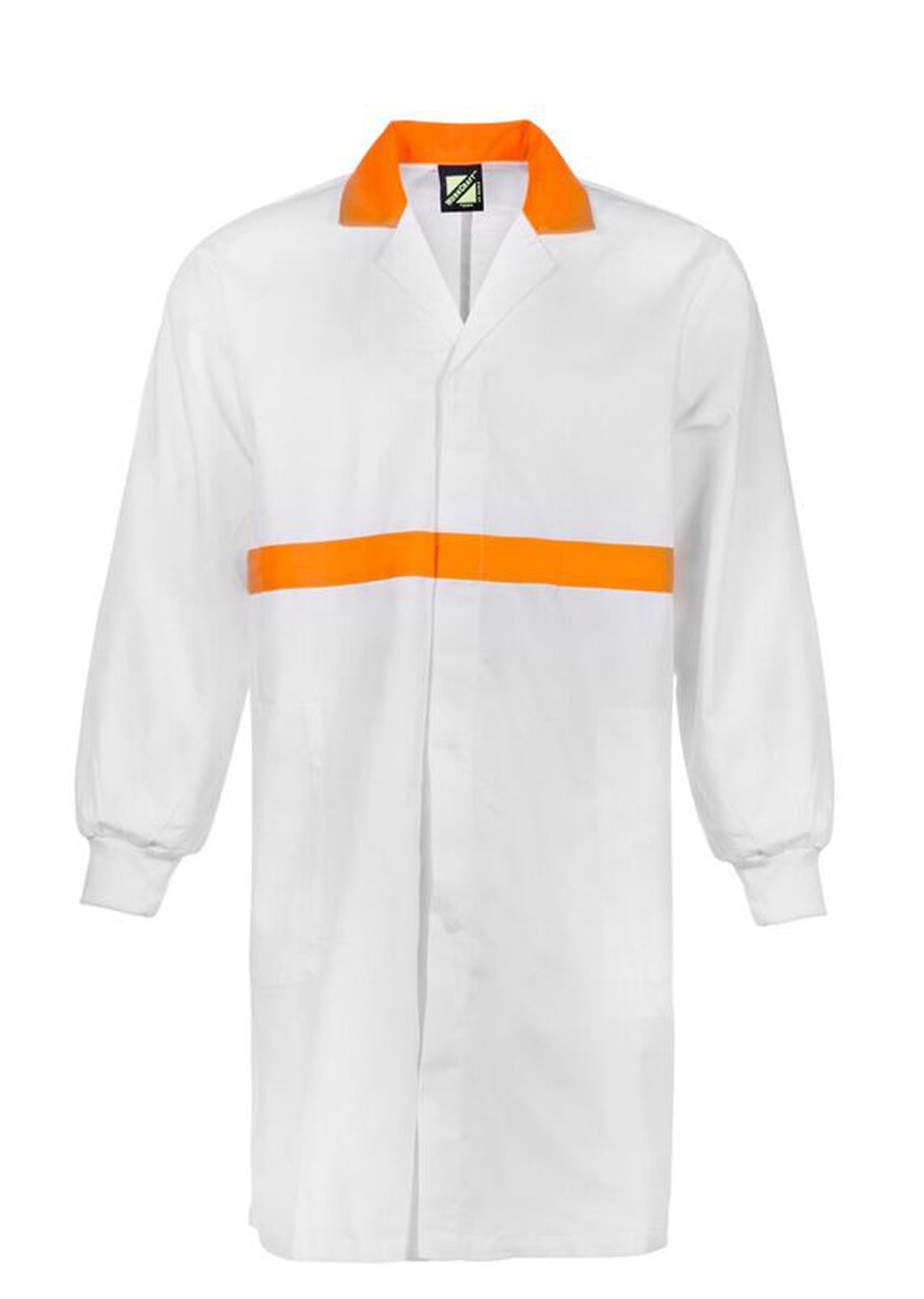 Workcraft WJ3085 Food Industry Dustcoat With Contrast Collar, Chest band, Internal Patch Pockets- Long Sleeve