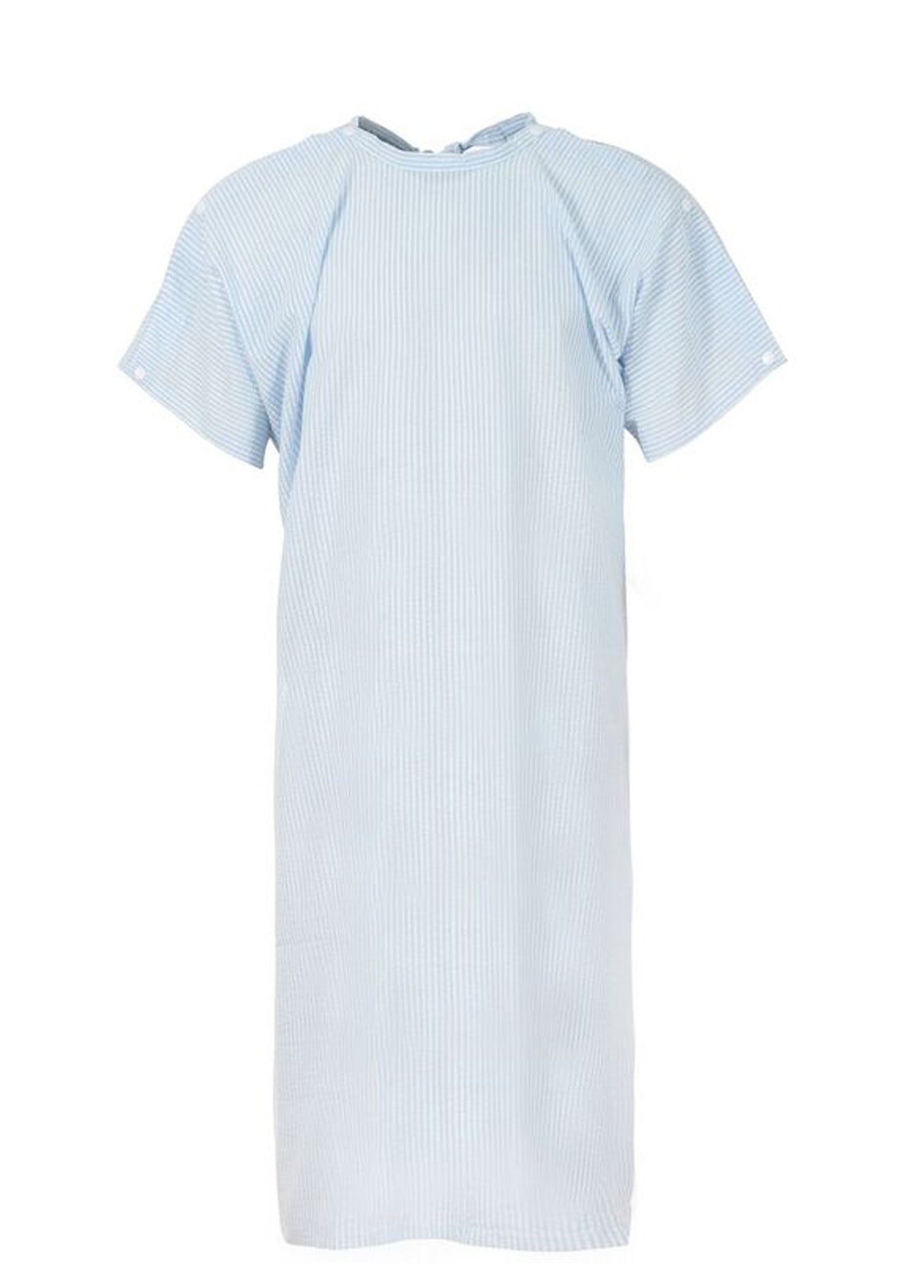 Medi8 M81700 Seersucker Gown With Shoulder Studs-Light Blue