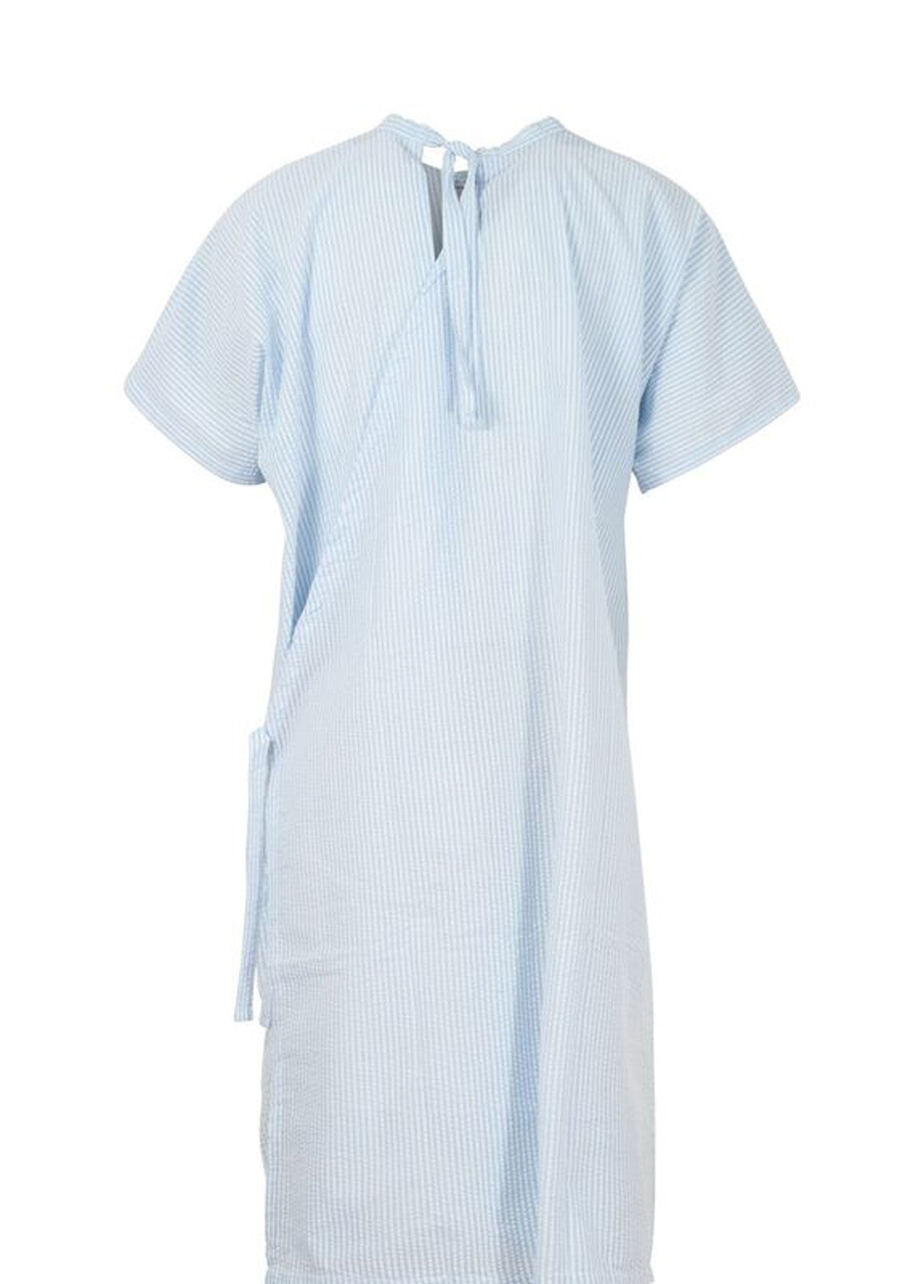 Medi8 M81700 Seersucker Gown With Shoulder Studs-Light Blue