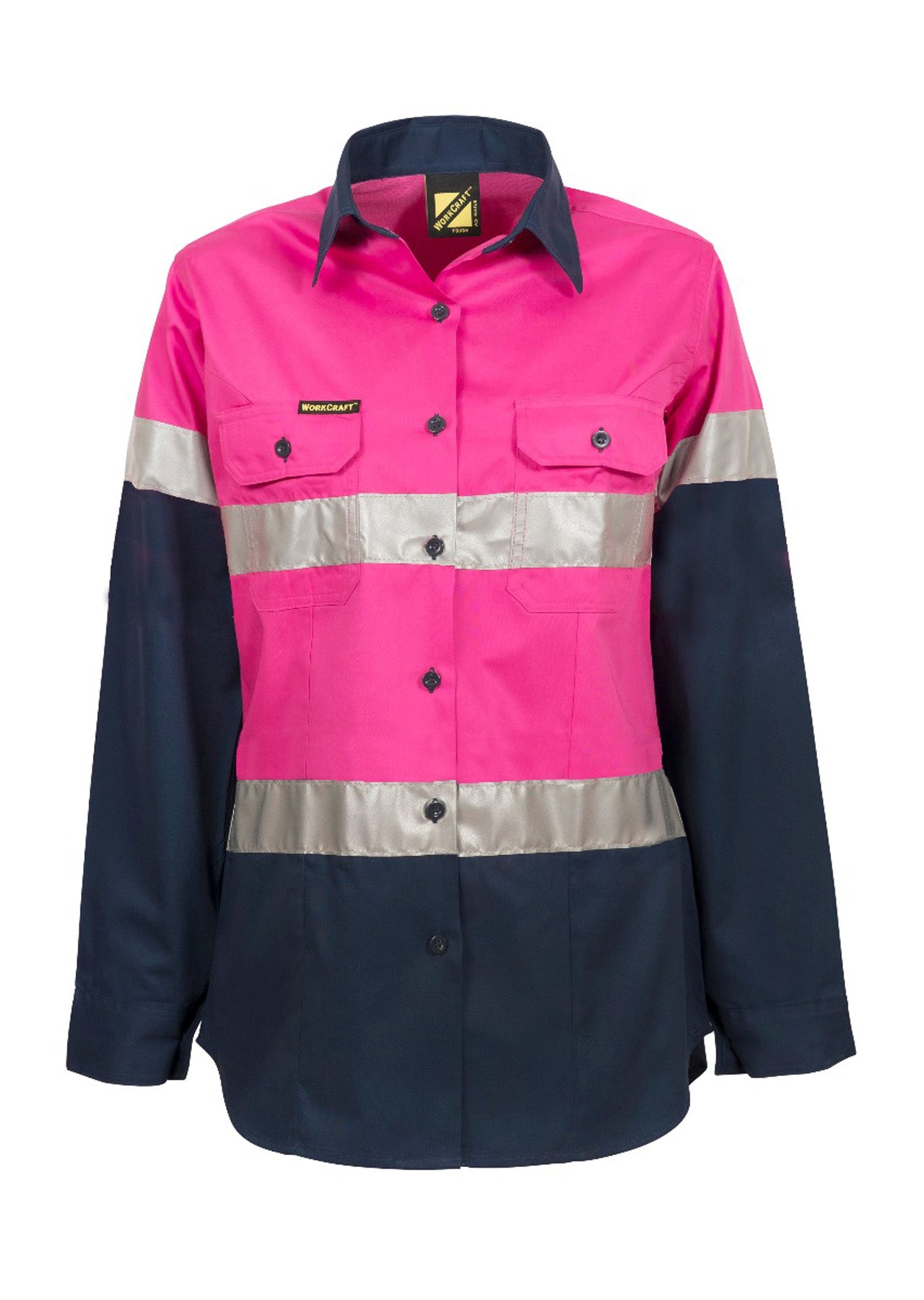 Workcraft WSL503 Ladies Lightweight Hi Vis Long Sleeve Vented Reflective Cotton Drill Shirt – Night Use Only