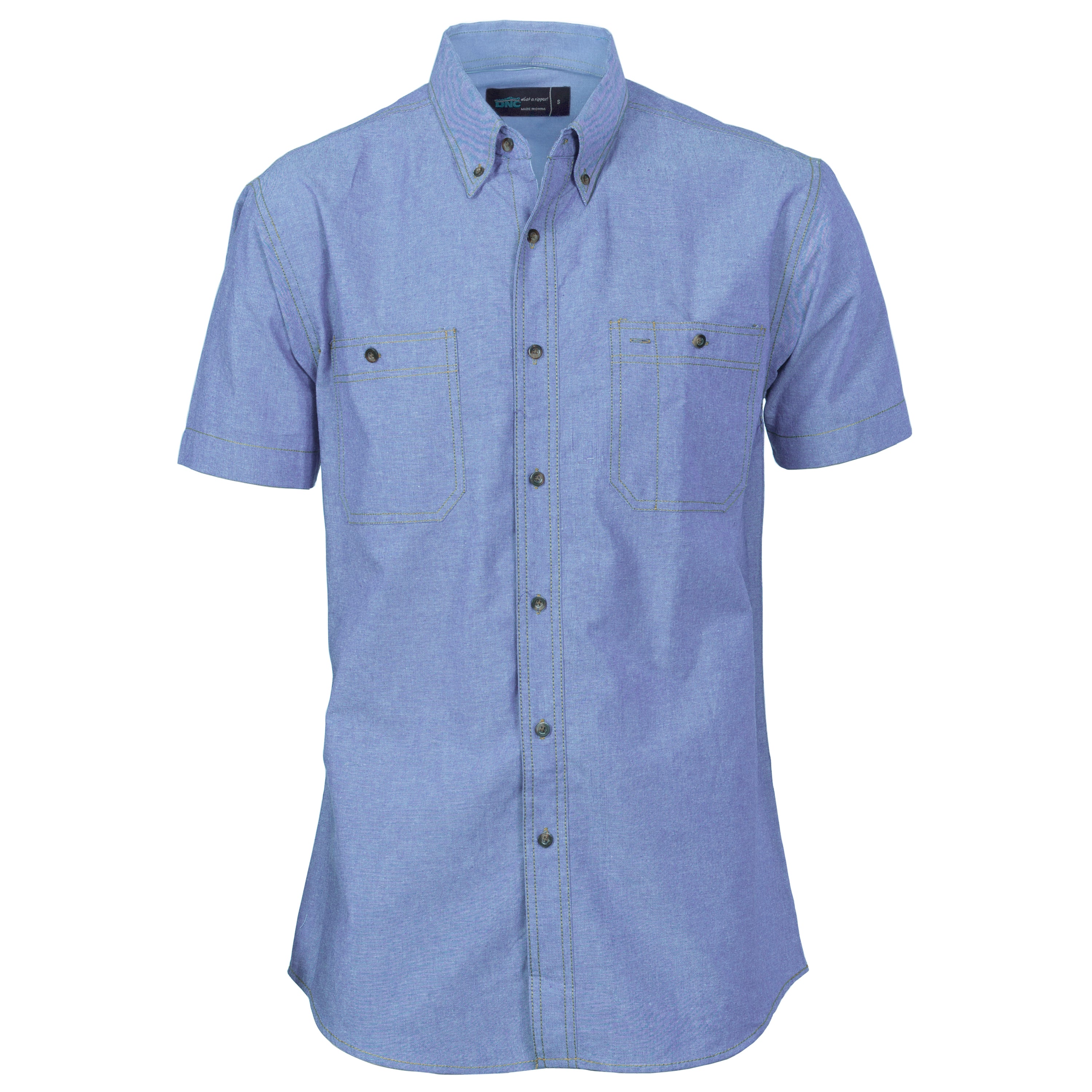 DNC 4101 Cotton Chambray Shirt with Twin Pocket Short Sleeve - Chambray