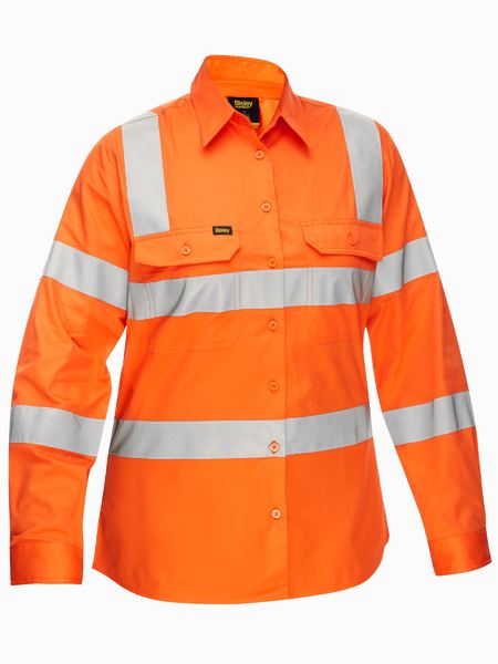 Bisley BL6016T Women's Taped Biomotion Cool Lightweight Hi-vis Shirt-Rail Orange