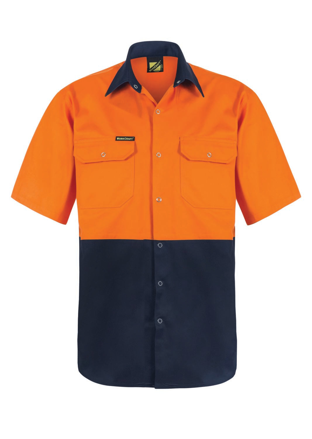 Workcraft WS3063 Hi vis Two Tone Short Sleeve Cotton Drill Shirt With Press Studs