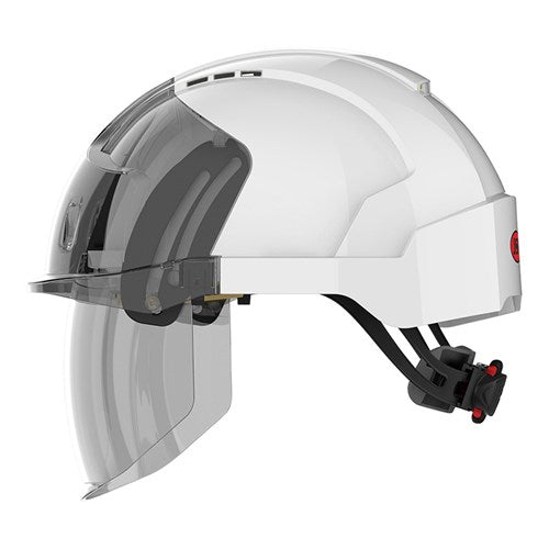 JSP AMD170-005-FAN EVO Vista Shield Vented White/Smoke Helmet Wheel Ratchet Clear Visor