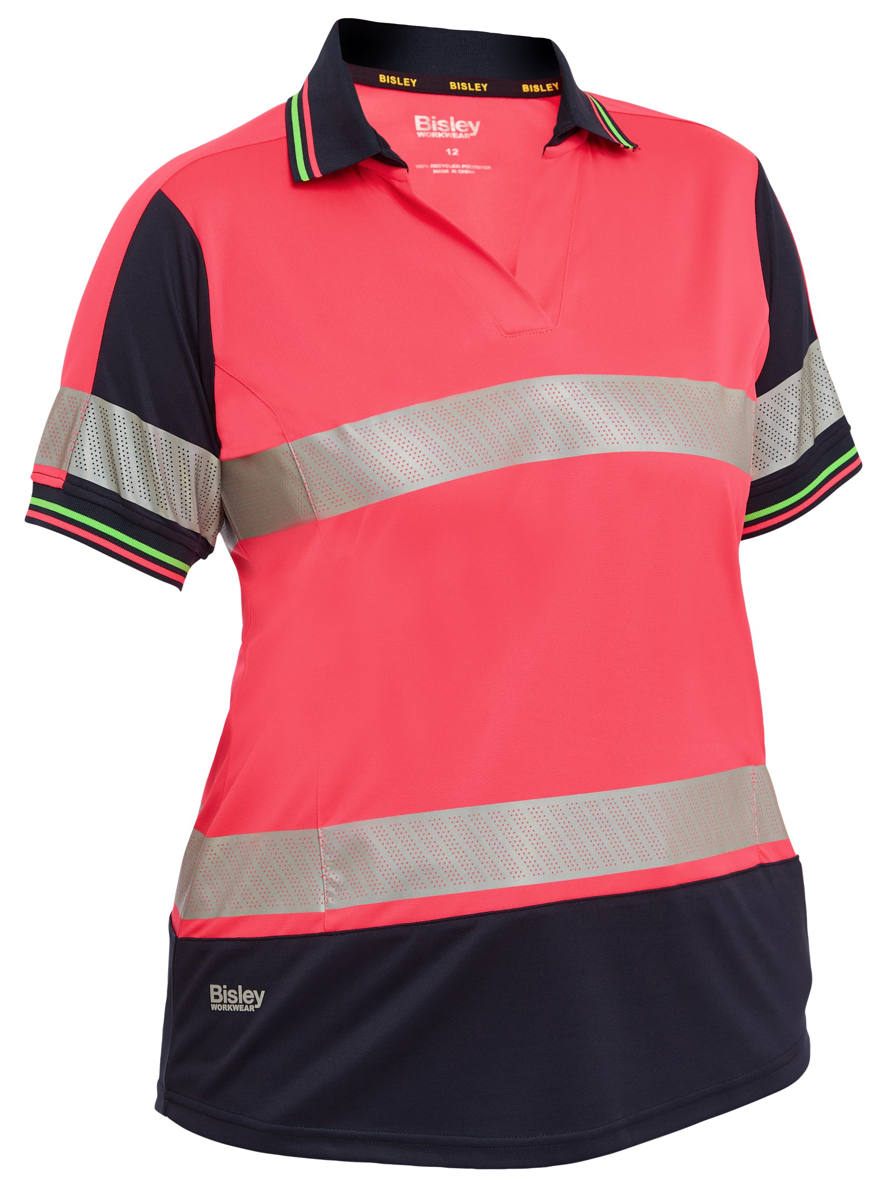 Bisley BKL1225T Women's S/S Taped Two Tone Hi-vis V-Neck Polo