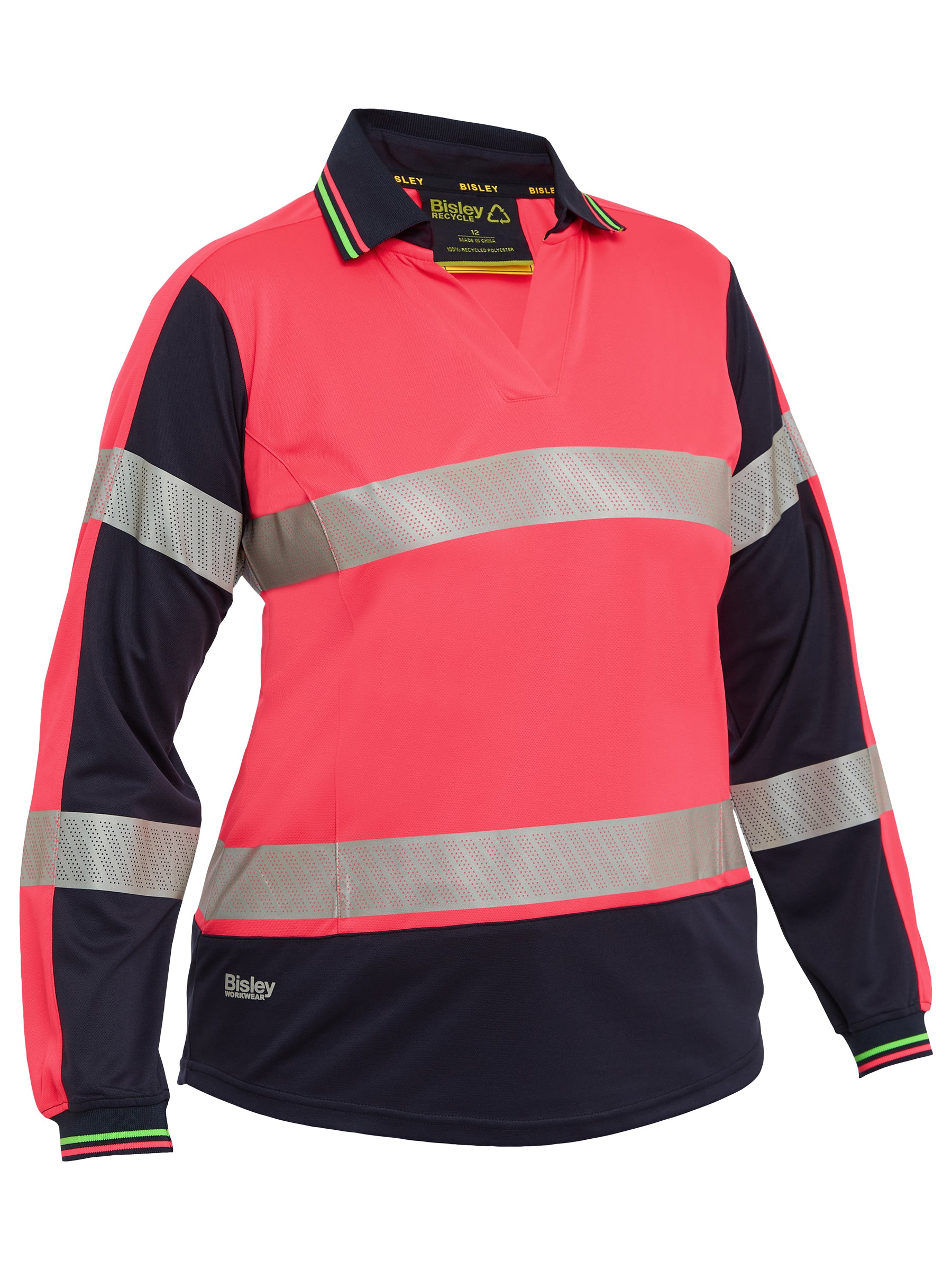 Bisley BKL6225T Women's L/s Taped Two Tone Hi-vis V-neck Polo