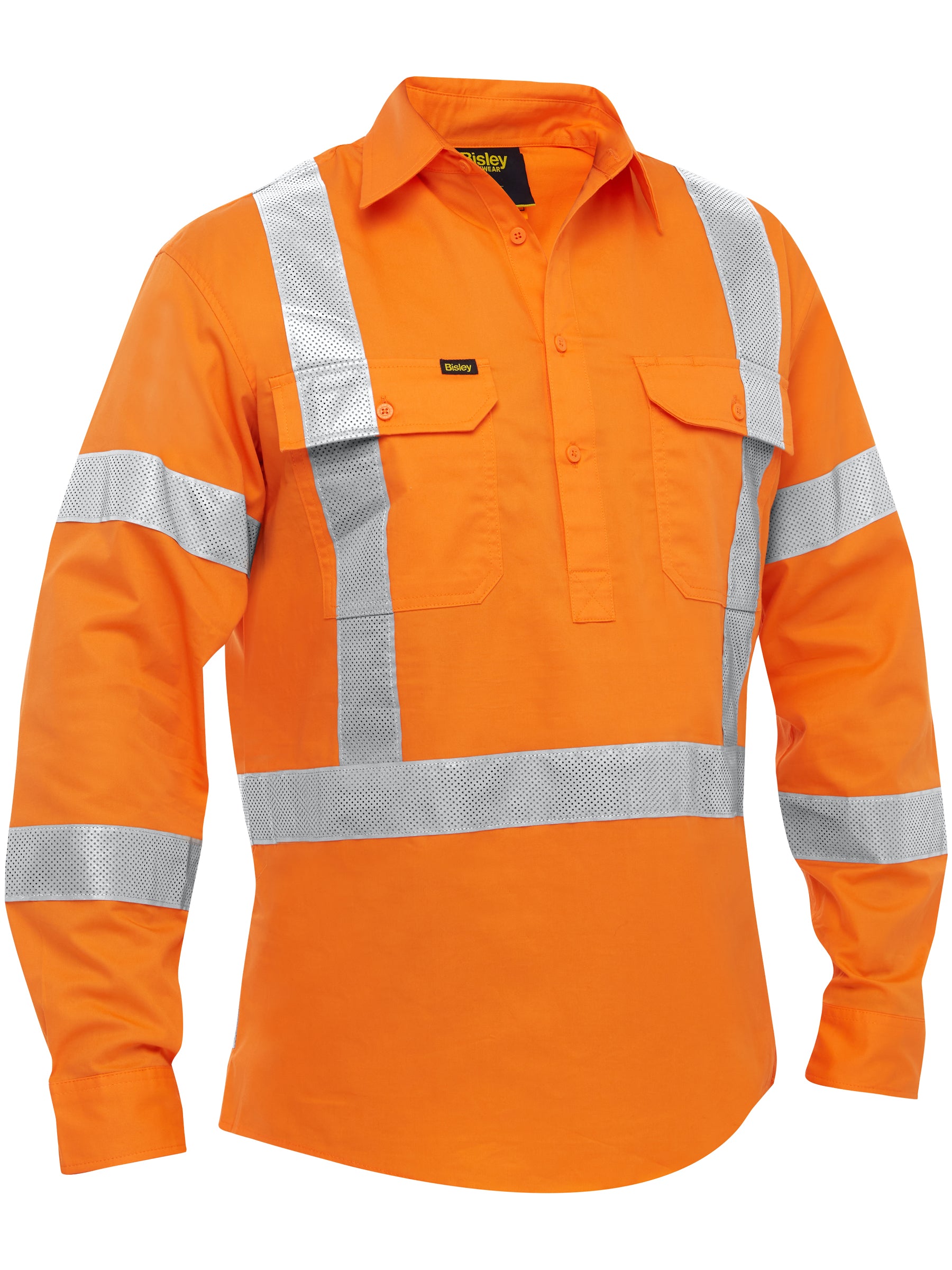 Bisley BSC6166XT X Taped Closed Front Hi Vis Cool Lightweight Drill Shirt-Rail Orange