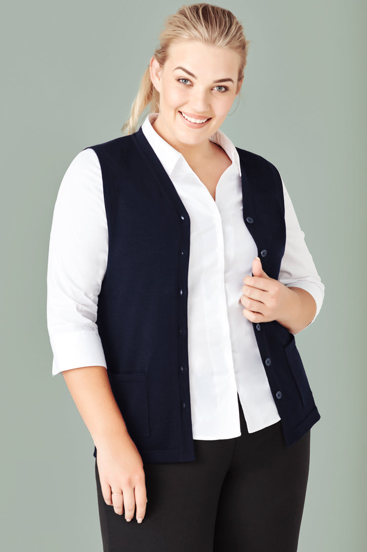 Biz care CK961LV Women's Button Front Knit Vest