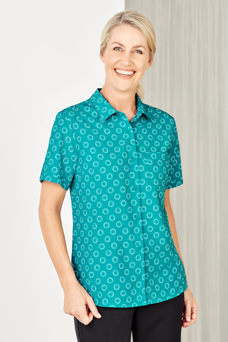 Biz care CS948LS Florence Women's Daisy Print Short Sleeve Shirt