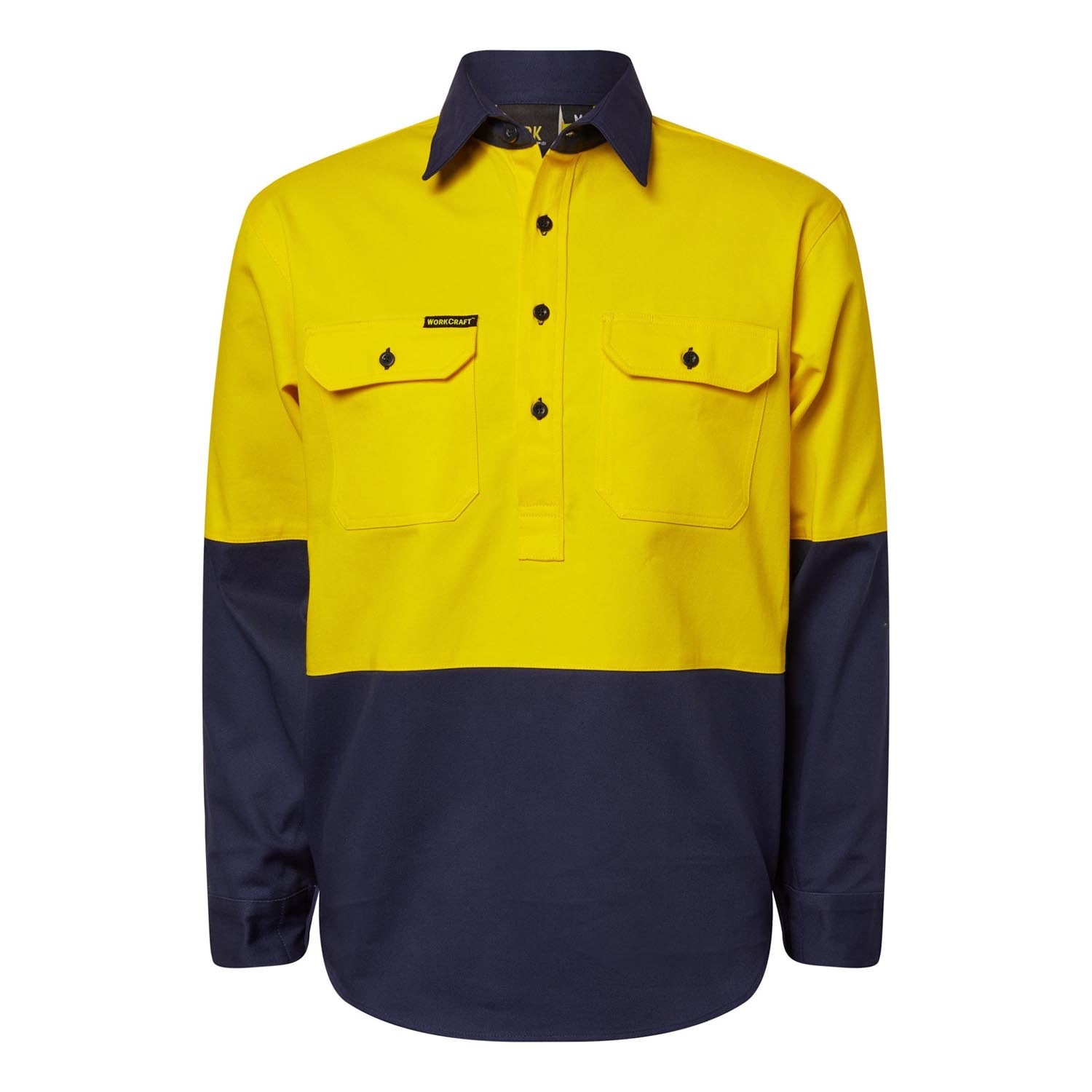 Workcraft WS4254 Heavy Duty Hybrid Hi Vis Closed Front Cotton Drill Shirt With Gusset Sleeves