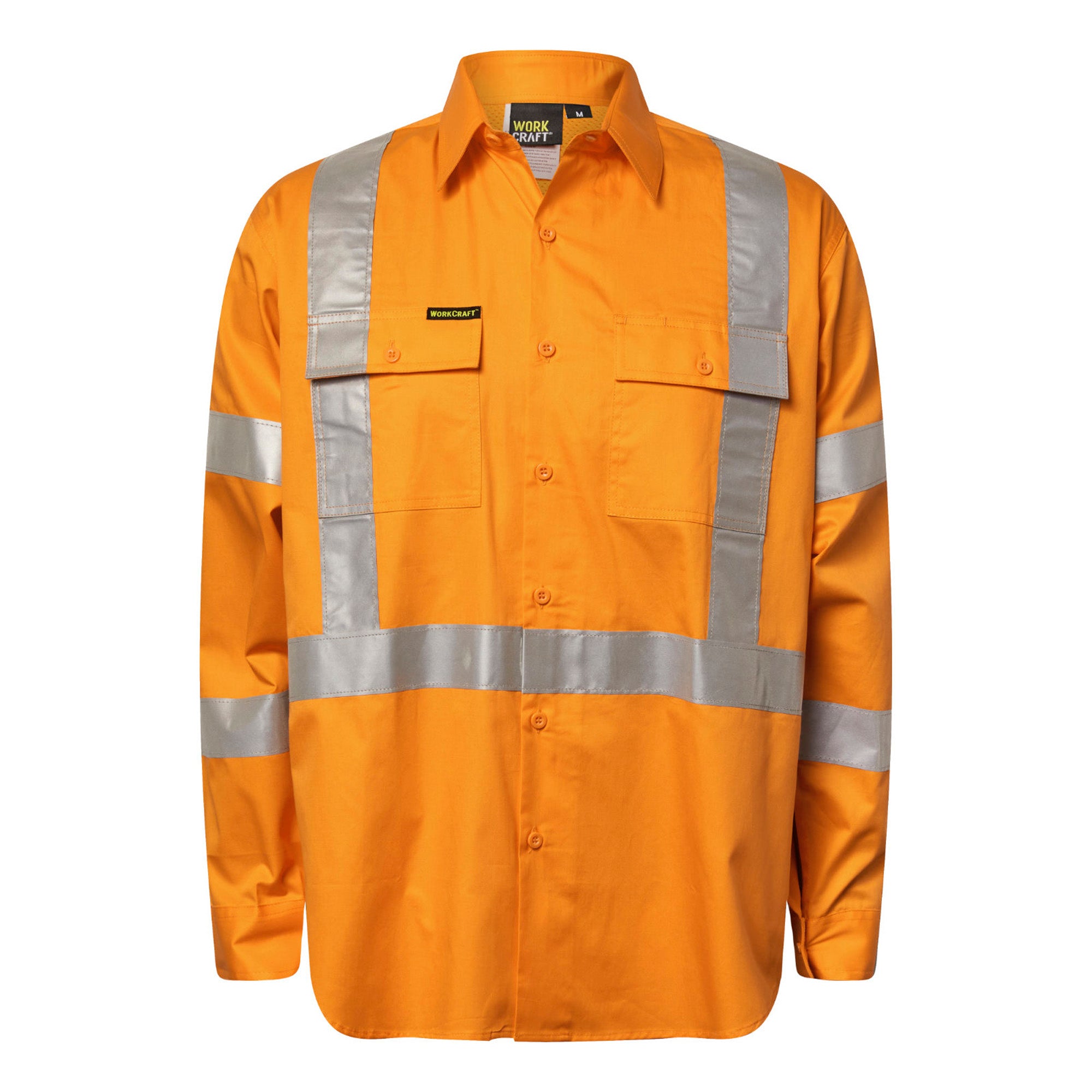 Workcraft WS6010 Lightweight Hi Vis Long Sleeve Vented Cotton Drill Reflective Shirt With X Pattern – NSW Rail Compliant