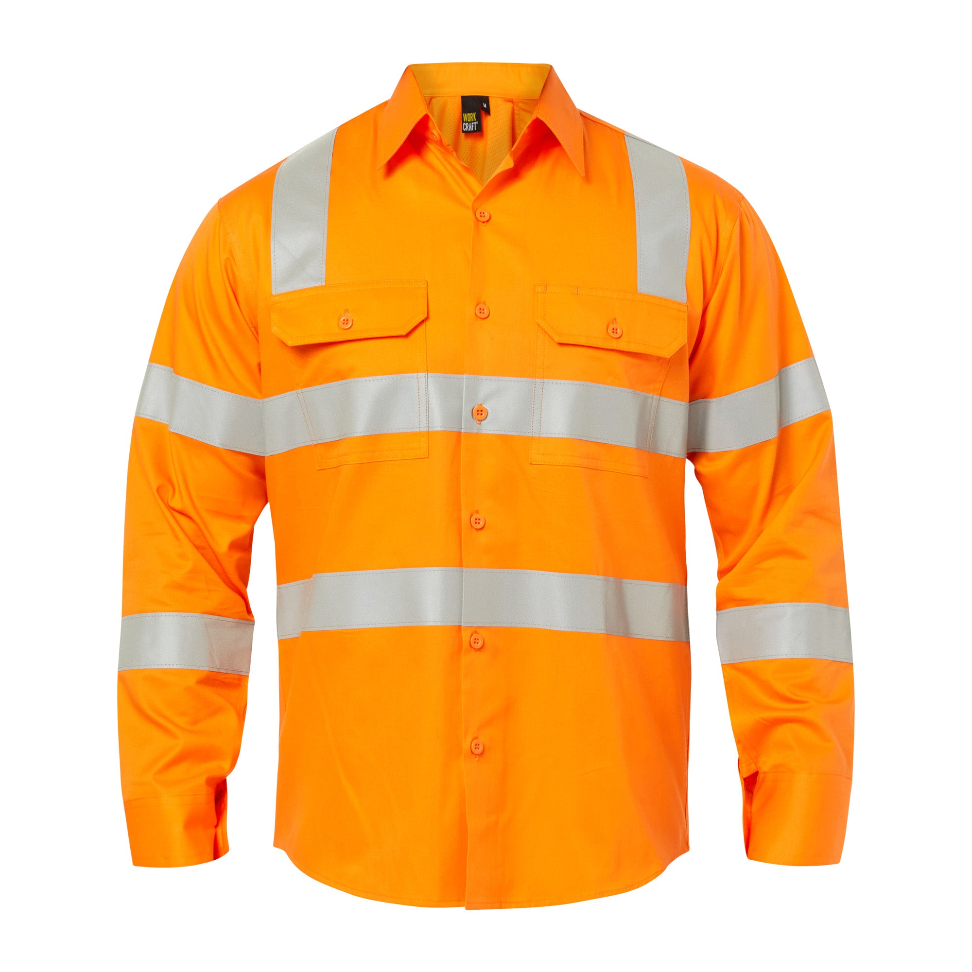 Workcraft WS6011 Lightweight Hi vis Vented Cotton Drill Shirt With Semi Gusset And Shoulder Pattern CSR Reflective Tape