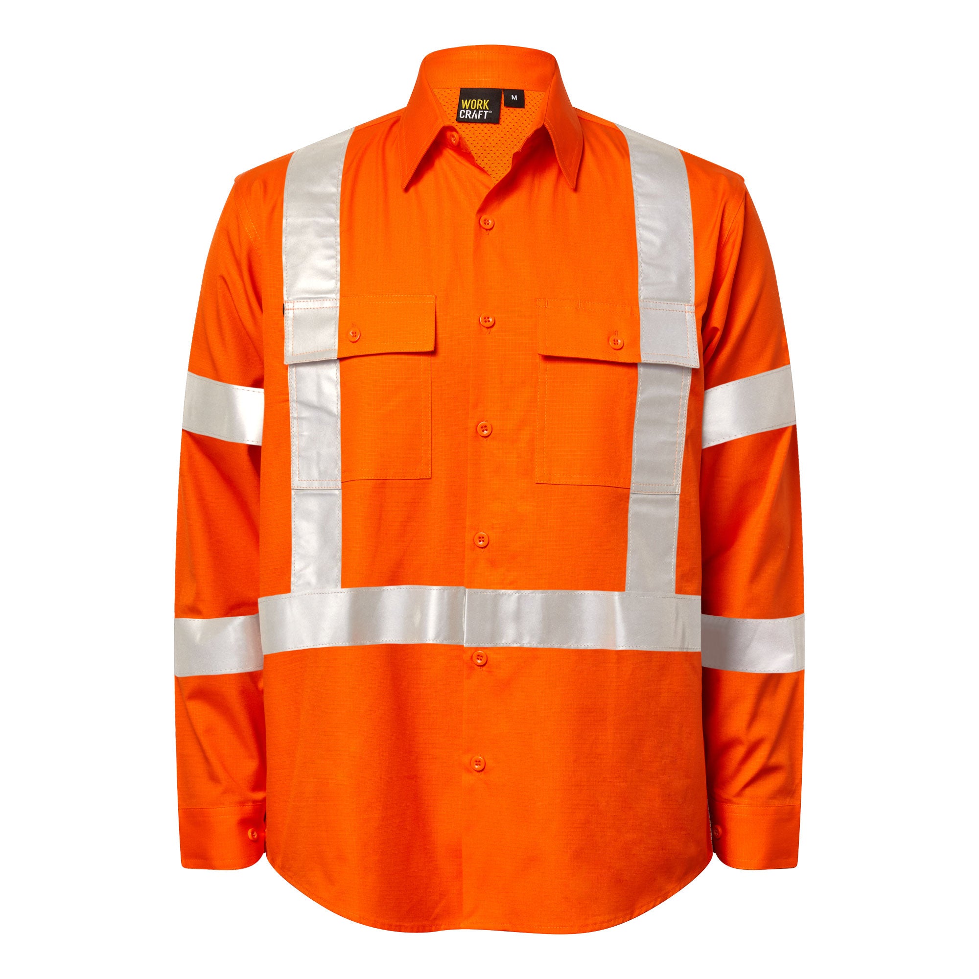 Workcraft WS6035 Ripstop NSW Rail X Back Hi vis Shirt-Orange