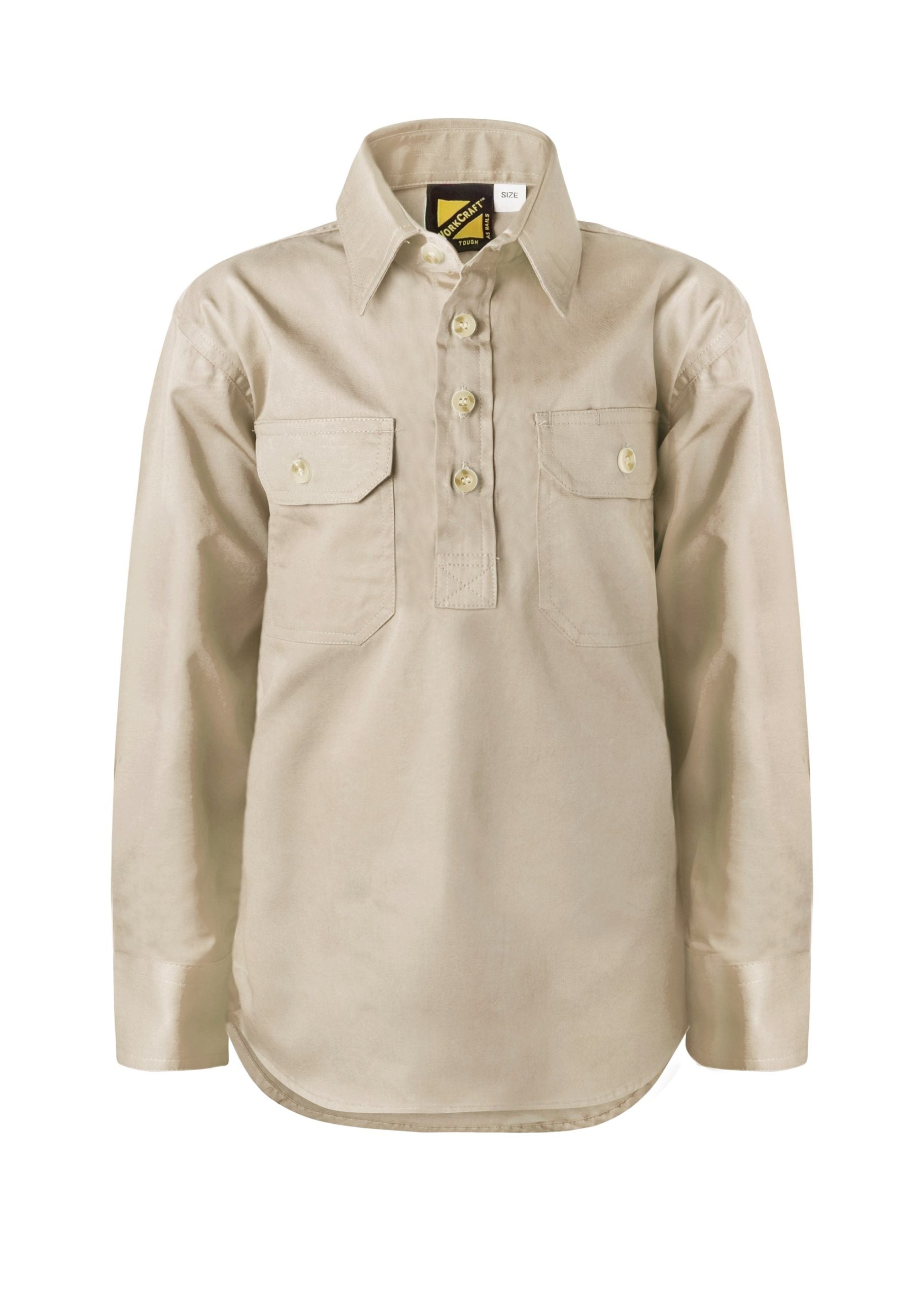 Workcraft WSK131 Kids Lightweight L/S Half Placket Cotton Drill Shirt