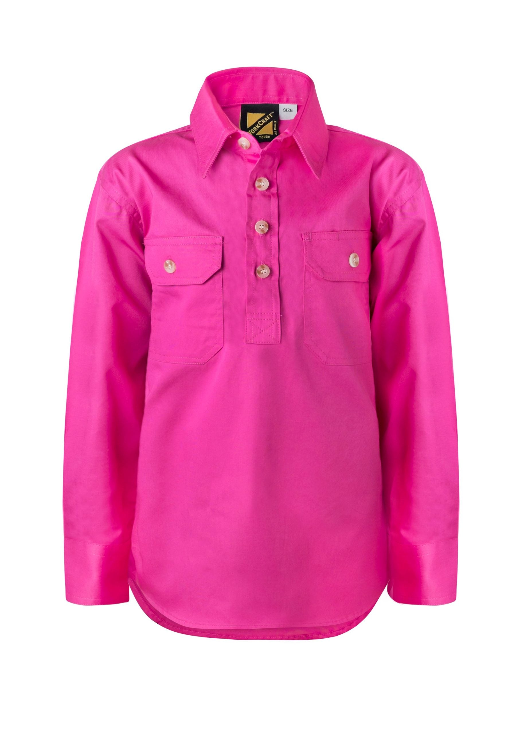 Workcraft WSK131 Kids Lightweight L/S Half Placket Cotton Drill Shirt