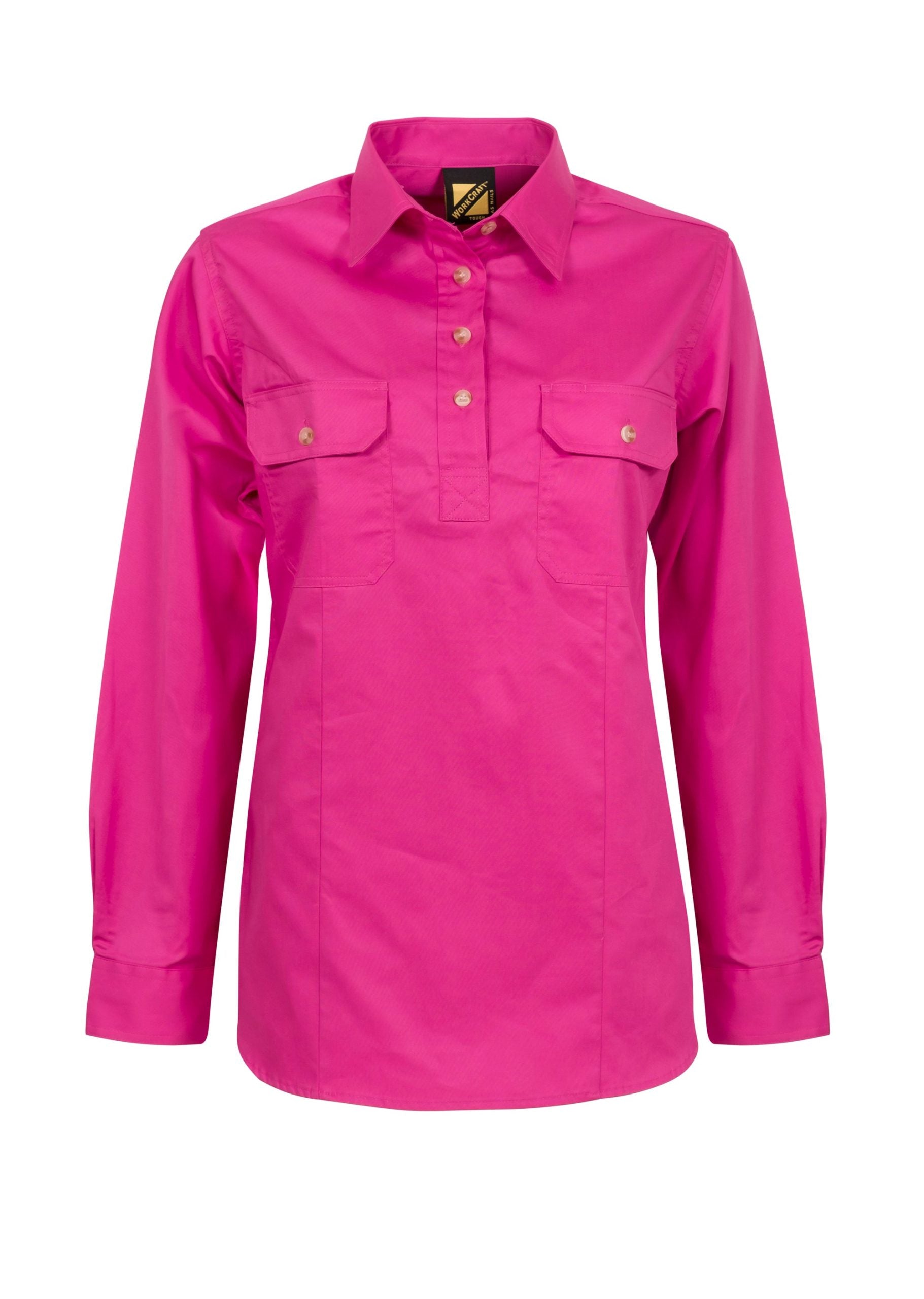 Workcraft WSL505 Ladies Lightweight Long Sleeve Half Placket Cotton Drill Shirt With Contrast Buttons