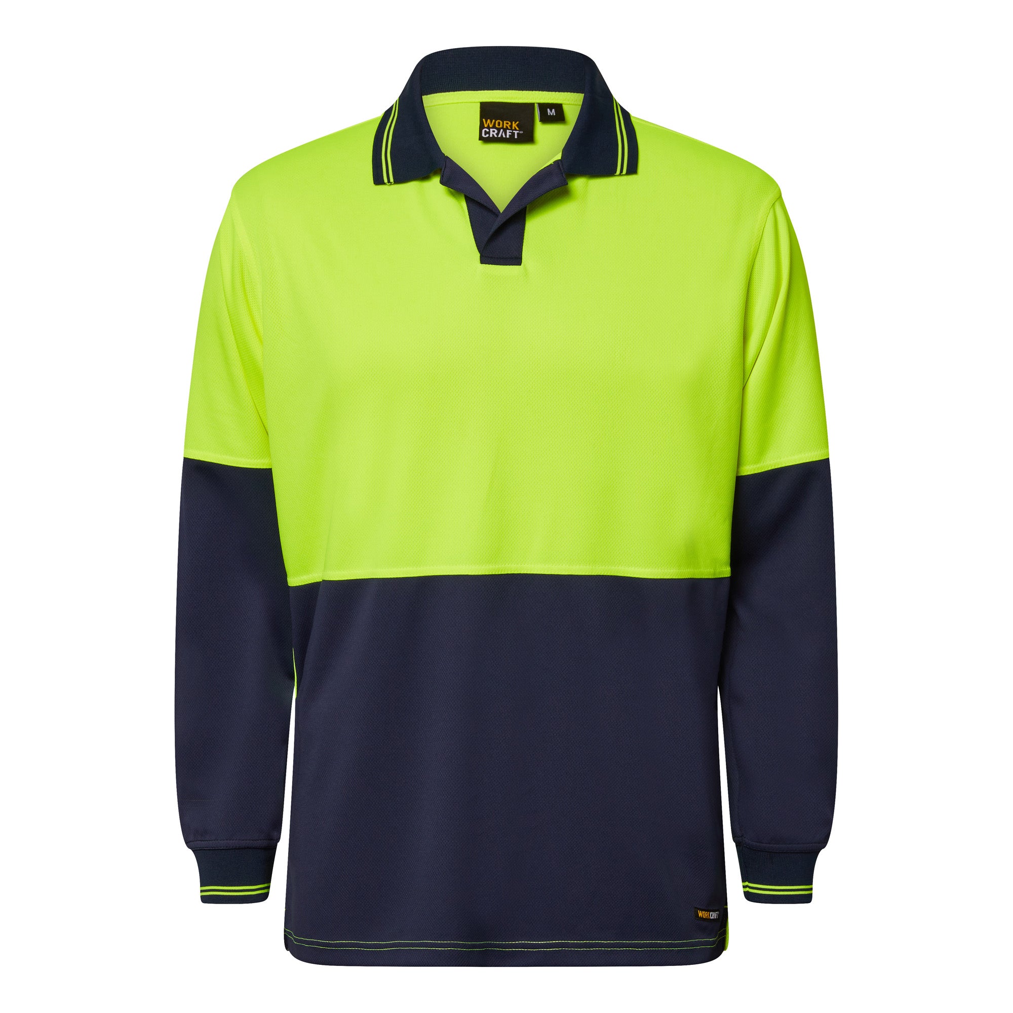 Workcraft WSP206 Hi vis Two Tone Food Industry Long Sleeve Micromesh Polo With No Pocket Or Buttons