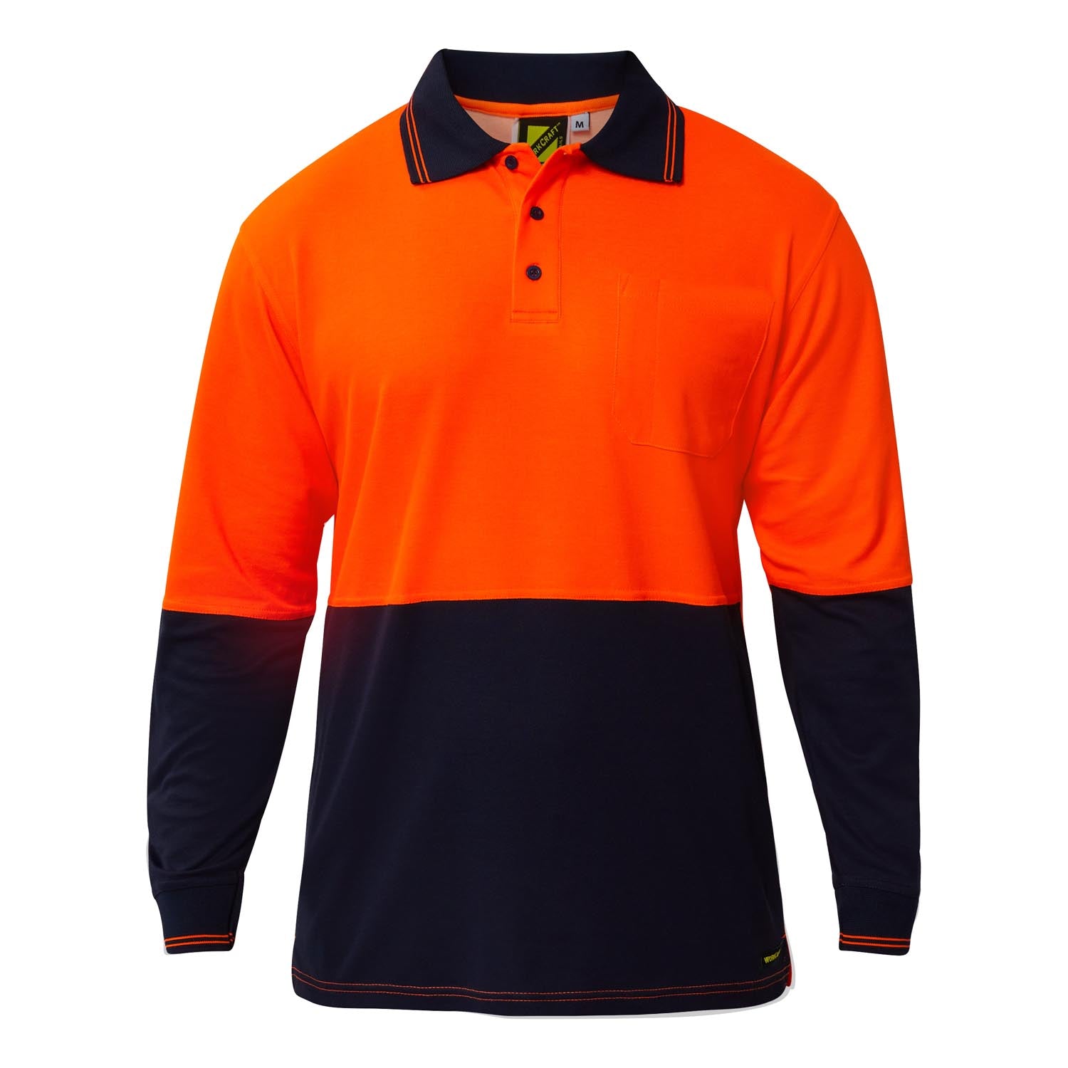 Workcraft WSP402 Hi Vis Long Sleeve Cotton Back Polo With Pocket