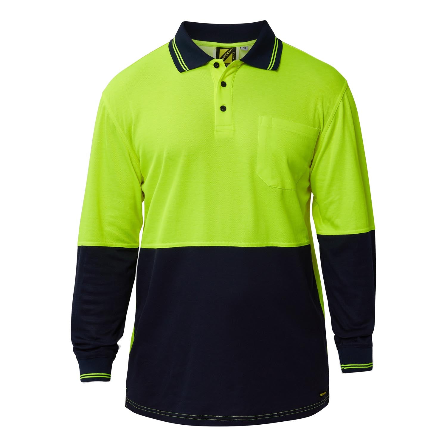 Workcraft WSP402 Hi Vis Long Sleeve Cotton Back Polo With Pocket