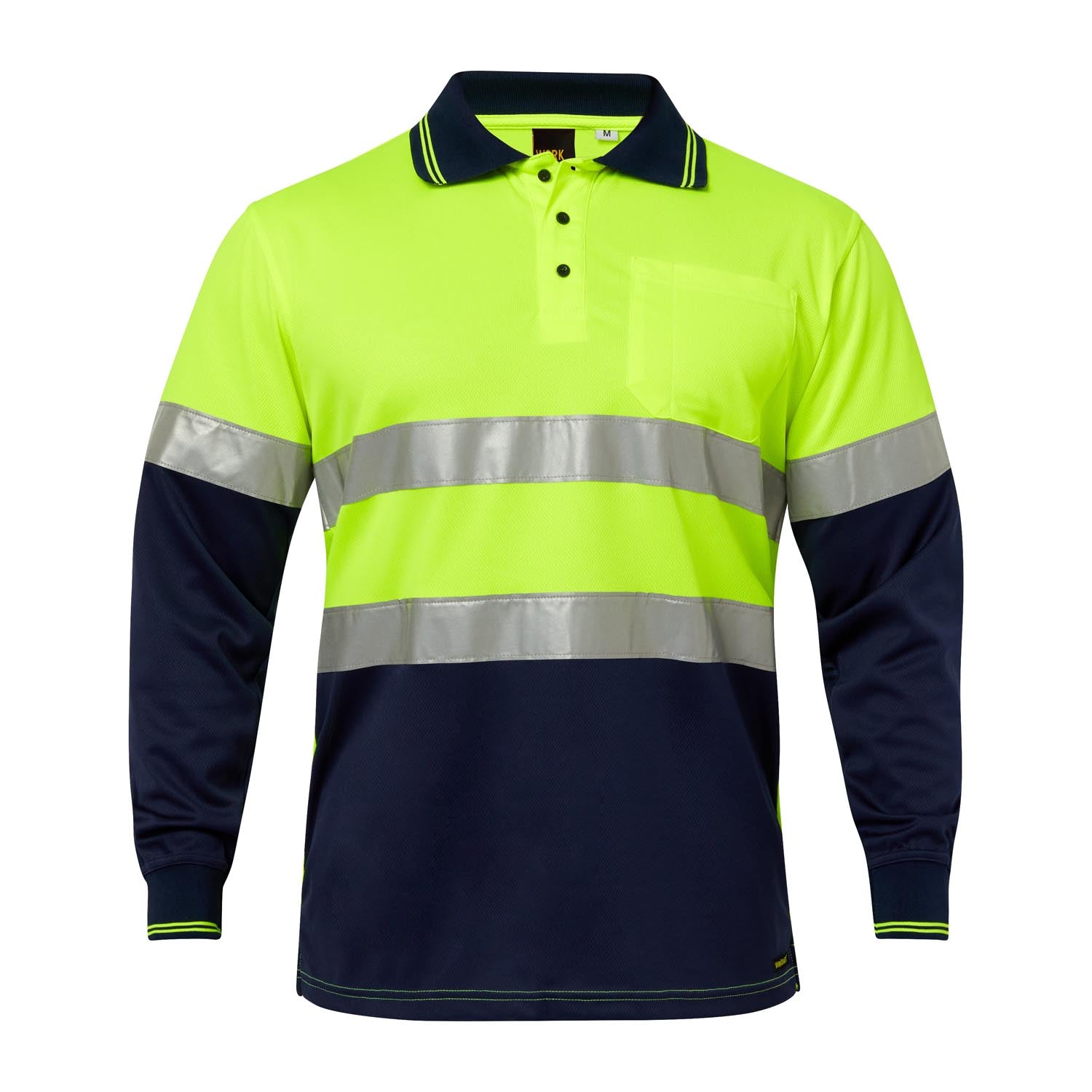 Workcraft WSP409 Hi vis Two Tone Long Sleeve Micromesh Polo With Pocket And Tape