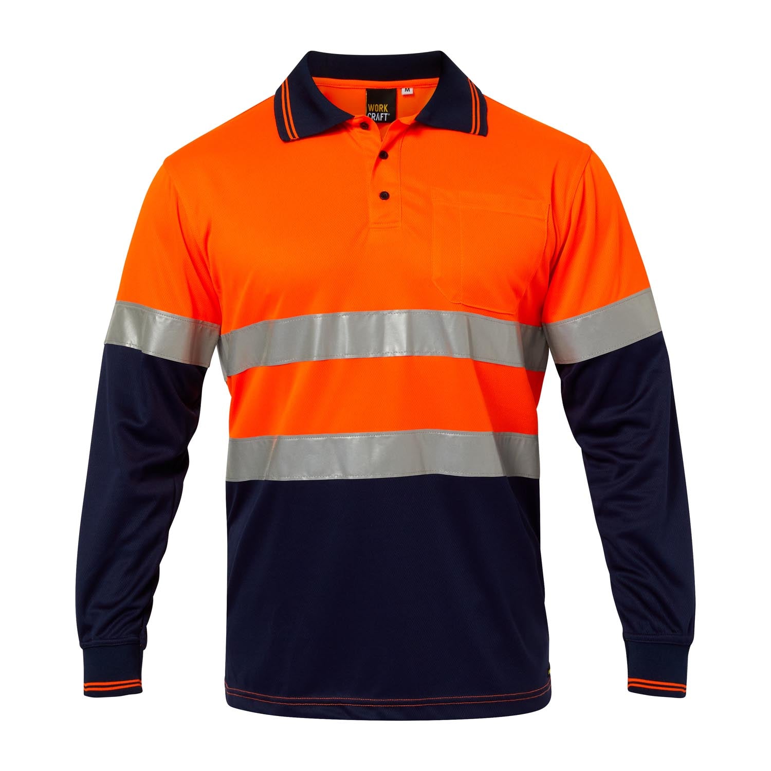 Workcraft WSP409 Hi vis Two Tone Long Sleeve Micromesh Polo With Pocket And Tape