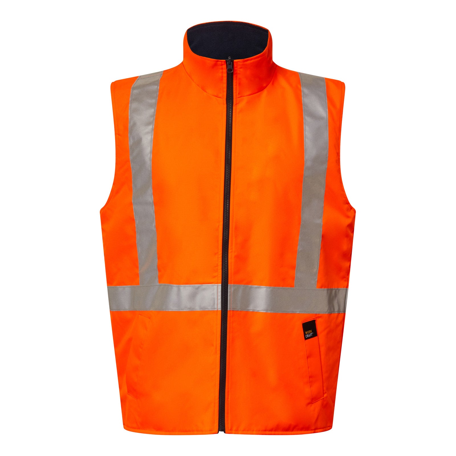 Workcraft WW9018 NSW Rail Hi Vis Reversible Fleece Reflective Vest With X-pattern Tape-Orange