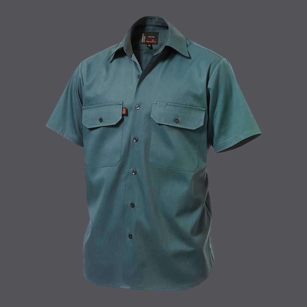 Mens KingGee Short Sleeve Work Shirt Top Button Open Front Drill