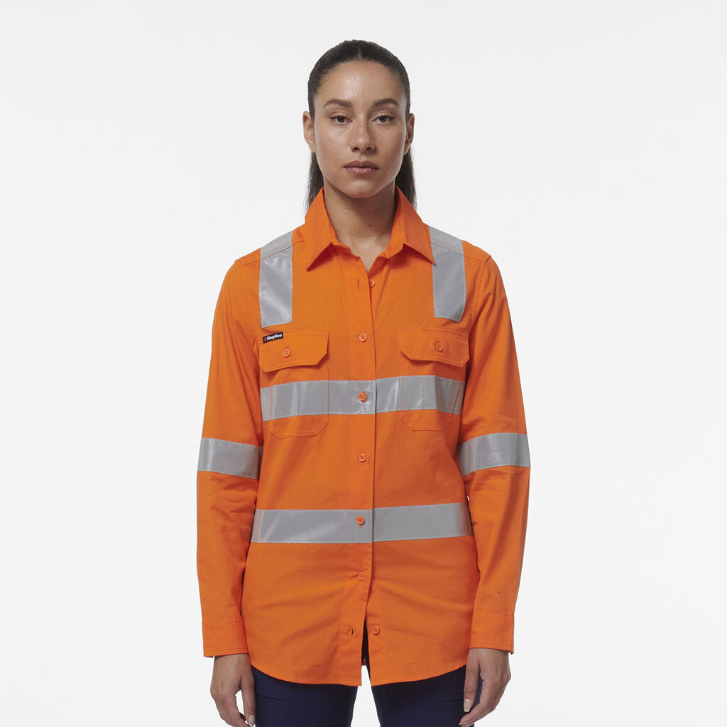 KingGee K44203 Women's Workcool Vented NSW Rail Shirt-Orange