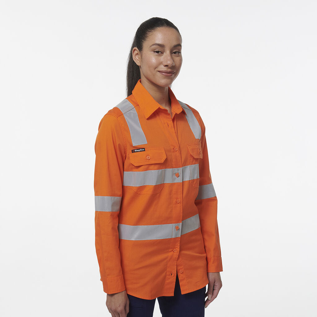 KingGee K44203 Women's Workcool Vented NSW Rail Shirt-Orange