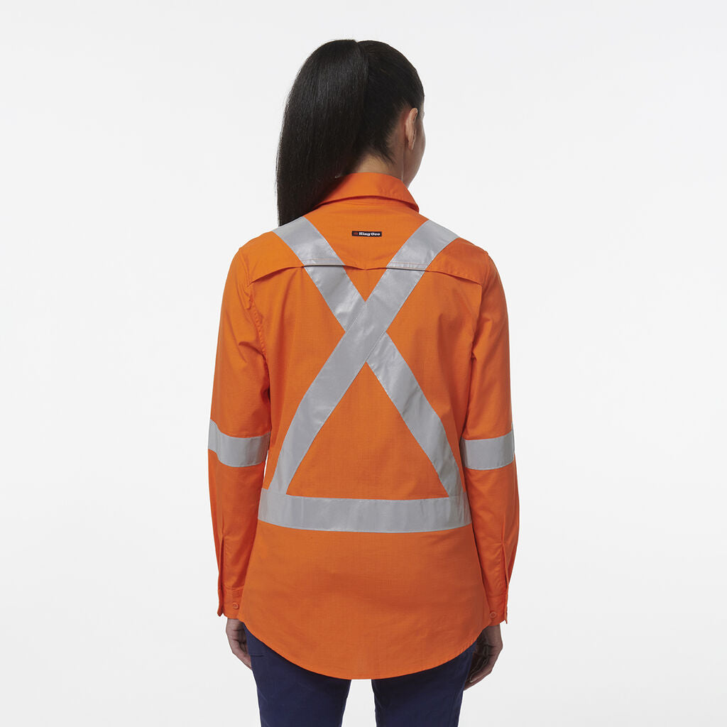 KingGee K44203 Women's Workcool Vented NSW Rail Shirt-Orange