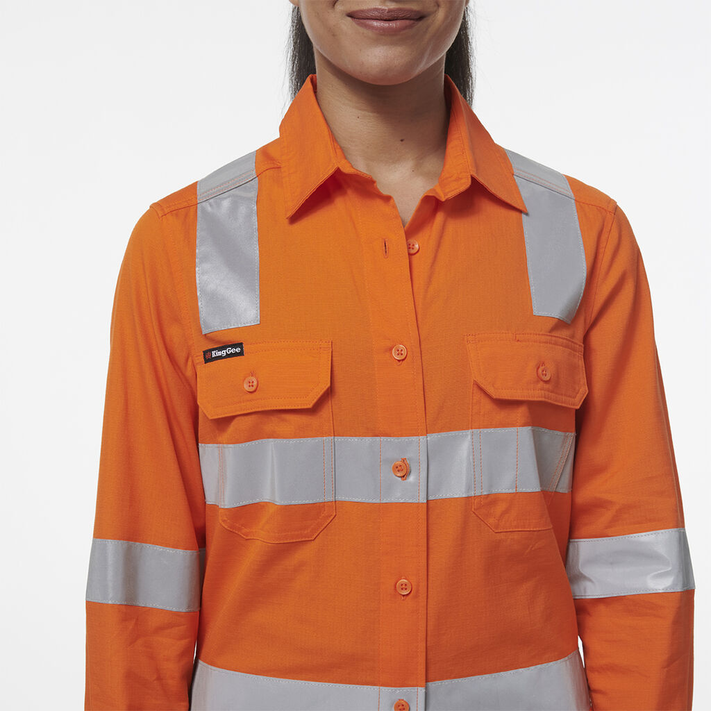 KingGee K44203 Women's Workcool Vented NSW Rail Shirt-Orange