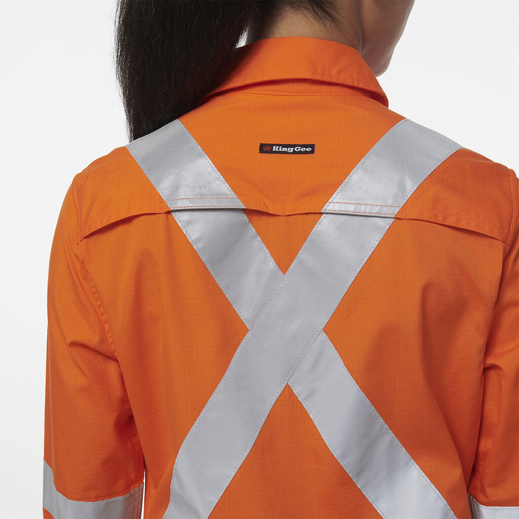 KingGee K44203 Women's Workcool Vented NSW Rail Shirt-Orange