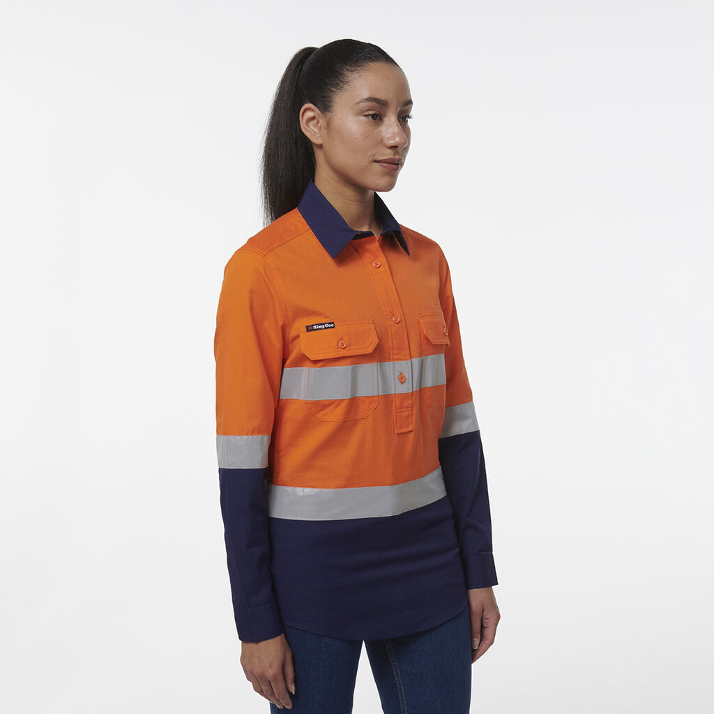 KingGee K44230 Women's Workcool Vented Closed Front Reflective Shirt